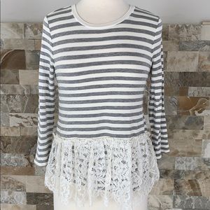 Maison Jules striped, lace, round neck shirt